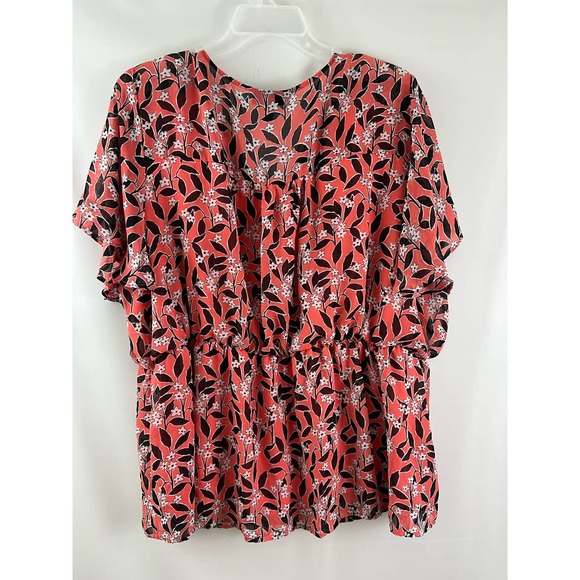 Lane Bryant Bold Floral Orange Brown V Neck Size 28 Lined Sheer Pullover EUC - Picture 5 of 6